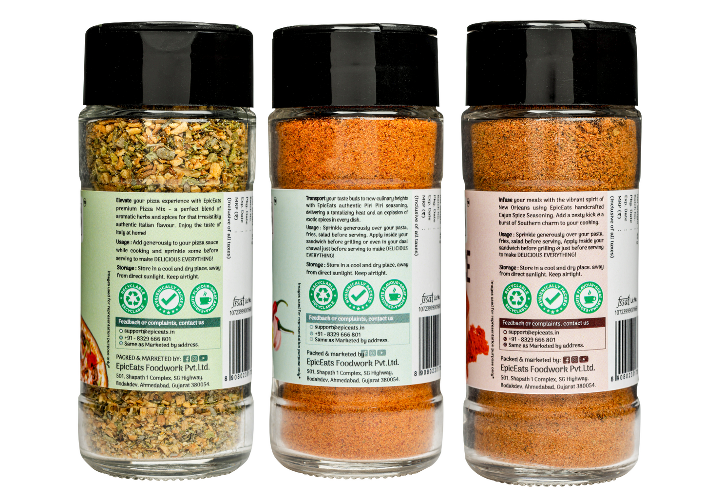 Pizza Mix, Piri Piri, Cajun Spice | Pack of 3 bottles