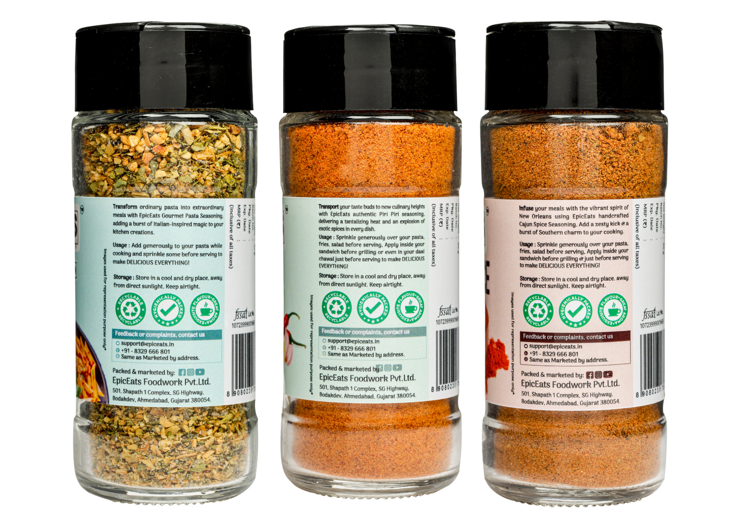 Pasta Mix, Piri Piri, Cajun Spice | Pack of 3 bottles