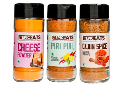 Cheese Powder, Piri Piri, Cajun Spice | Pack of 3 bottles